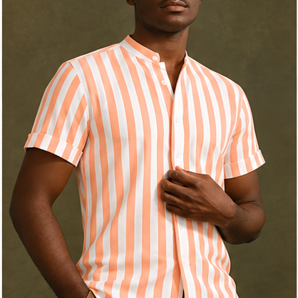 Men's Linen Collarless Shortsleeve Shirt