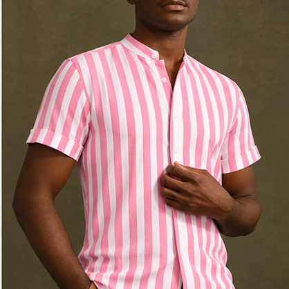 Men's Linen Collarless Shortsleeve Shirt