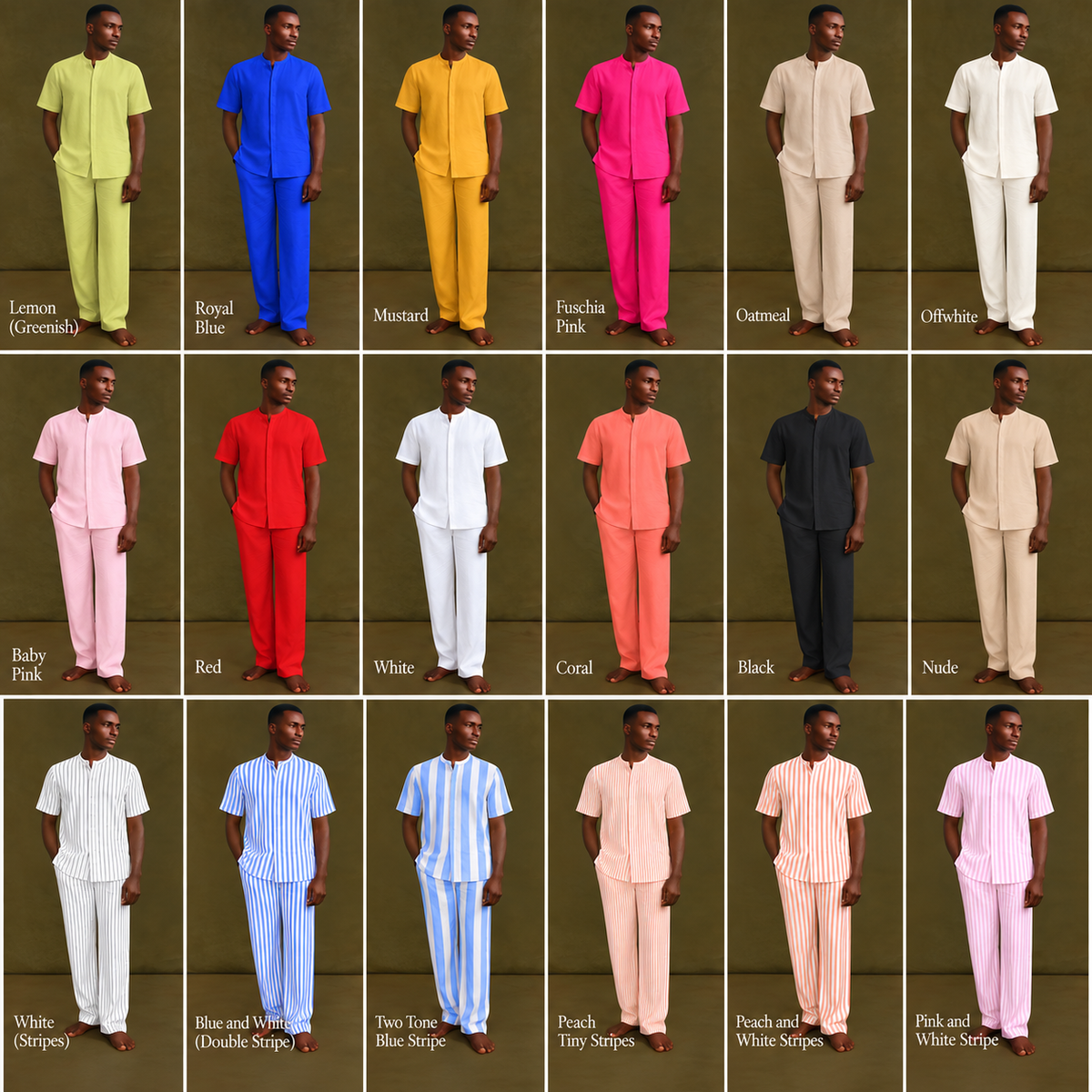 Men's Linen Short Sleeve Trouser Set