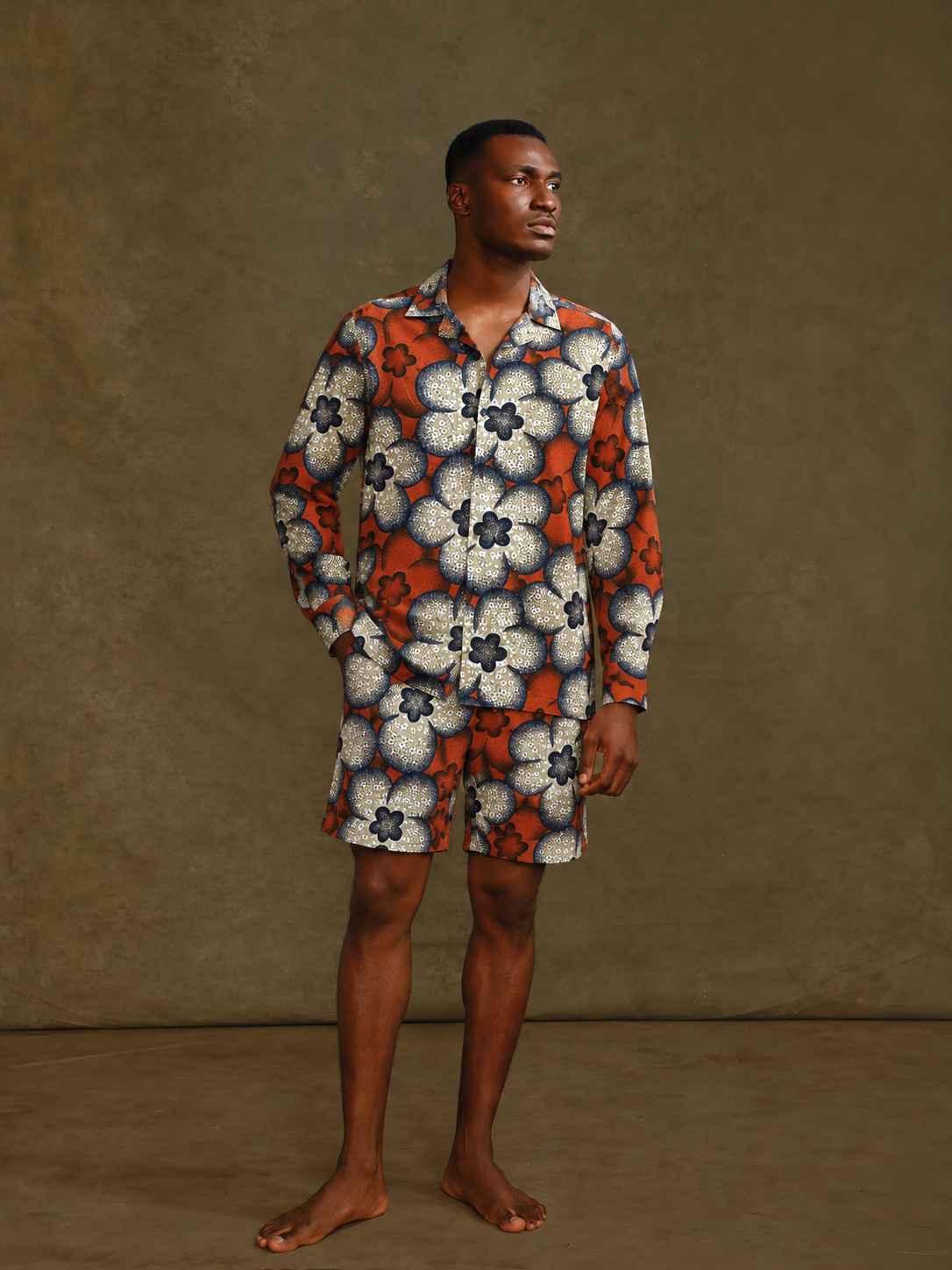 Men's Block Ankara Long Sleeve Shirt