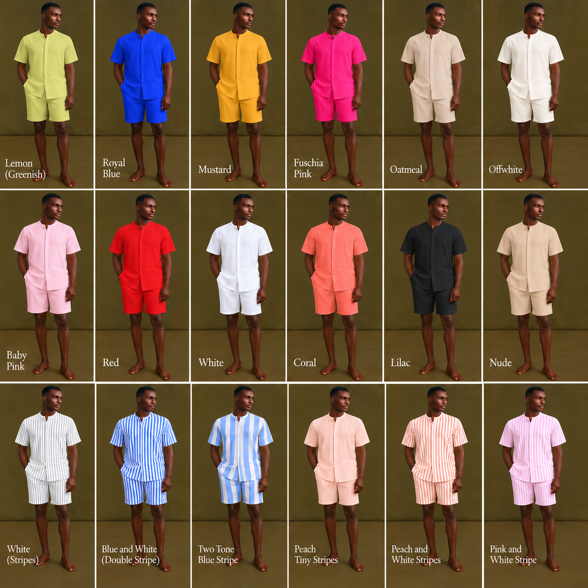 Men's Linen Short Sleeve Shorts Set